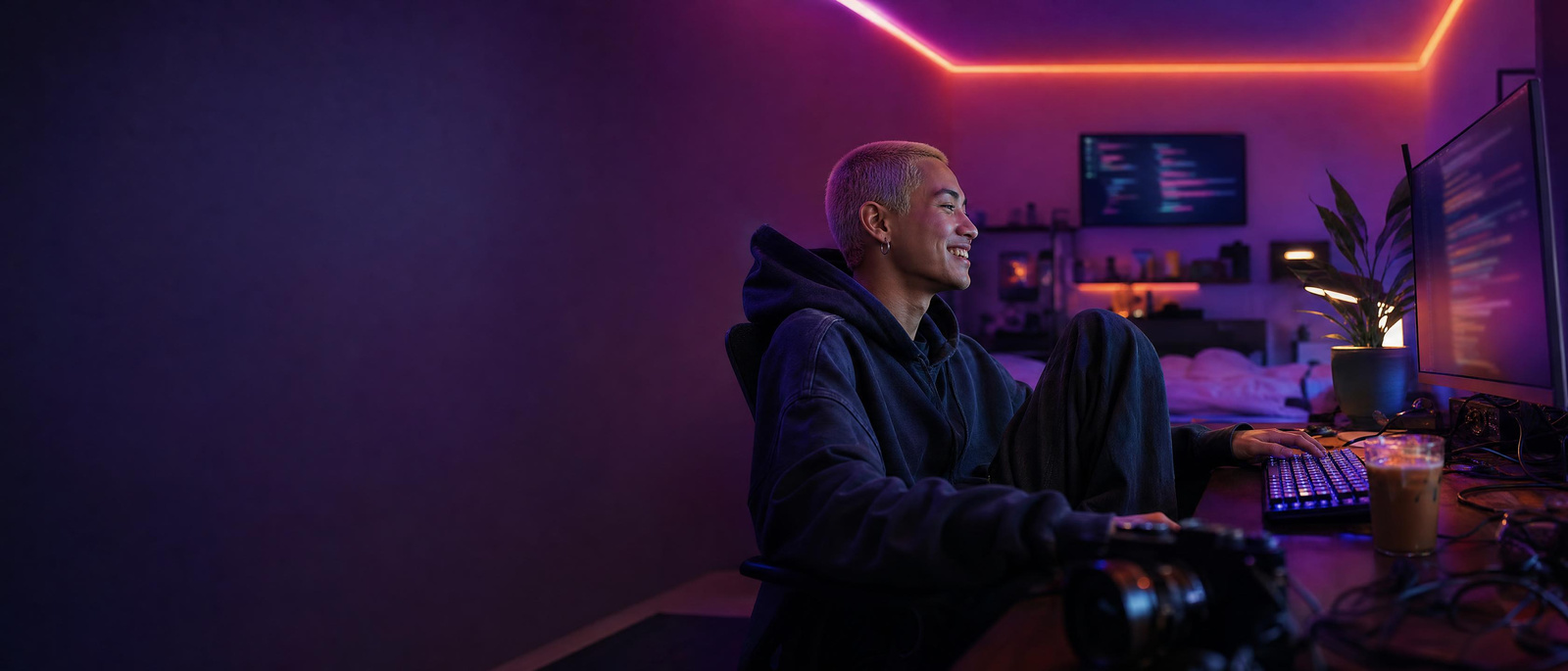 Illustration: a developer shipping late at night
