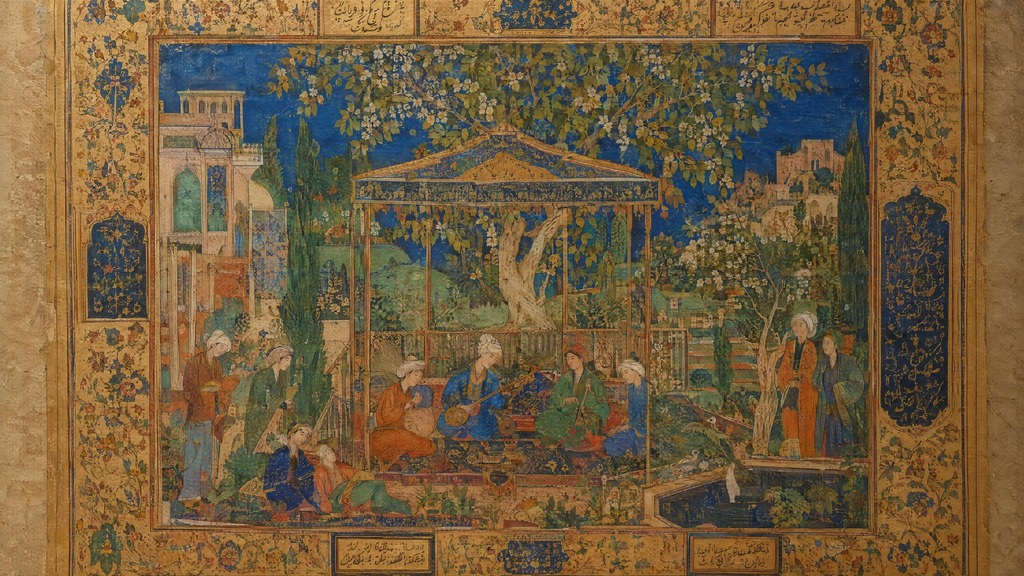 Before, detail: the input for “A Persian-style miniature painting enlarged, gold filigree, tiny faces and paper grain intact.”