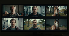 Three side-by-side AI-generated video frames showing cinematic scenes from Kling 3.0 Turbo, Seedance 2.0 Mini, and HappyHorse 1.1 models on a dark studio monitor