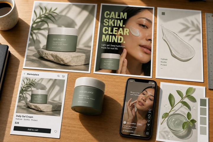 Marketing Studio — illustrations of product visuals.