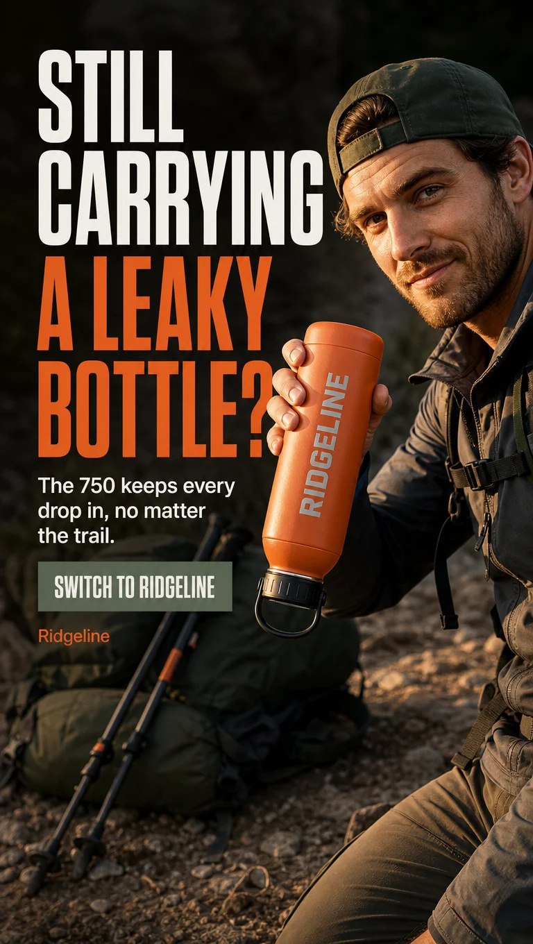 Ridgeline ad, Question hook: “Still Carrying A Leaky Bottle?” (made in Marketing Brand Studio)