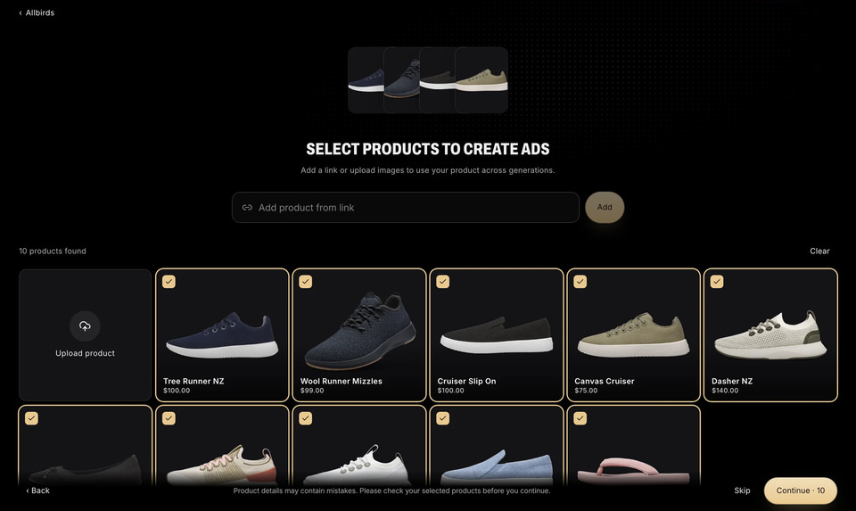 Products found on the website, ready to pick (screenshot)