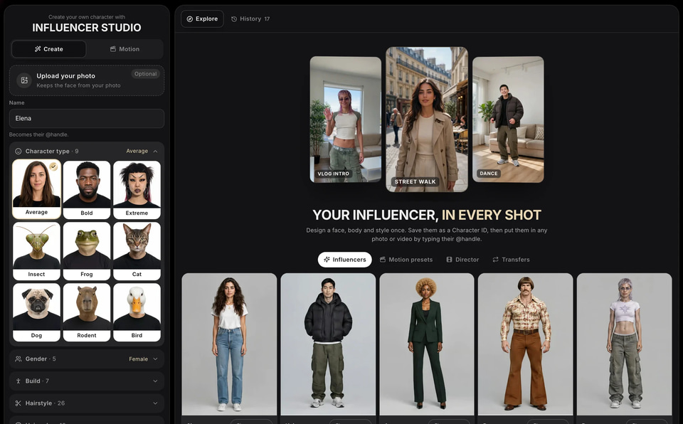 Design your character: a screen of Influencer Studio