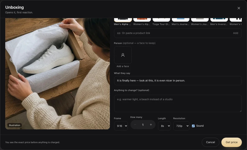 Marketing Studio composer settings: frame, how many, length, resolution and sound (screenshot)