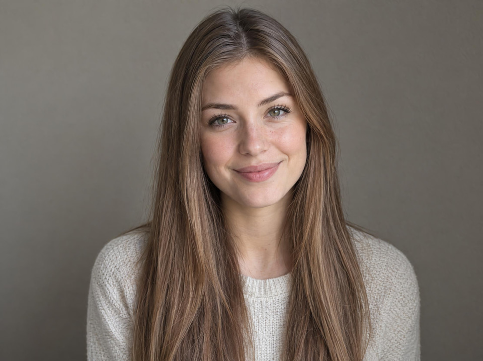 Before: Woman with long light-brown hair in soft window light — profile picture