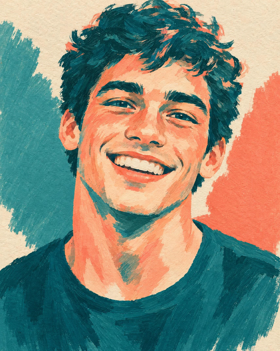A portrait in a bold hand-painted gouache style