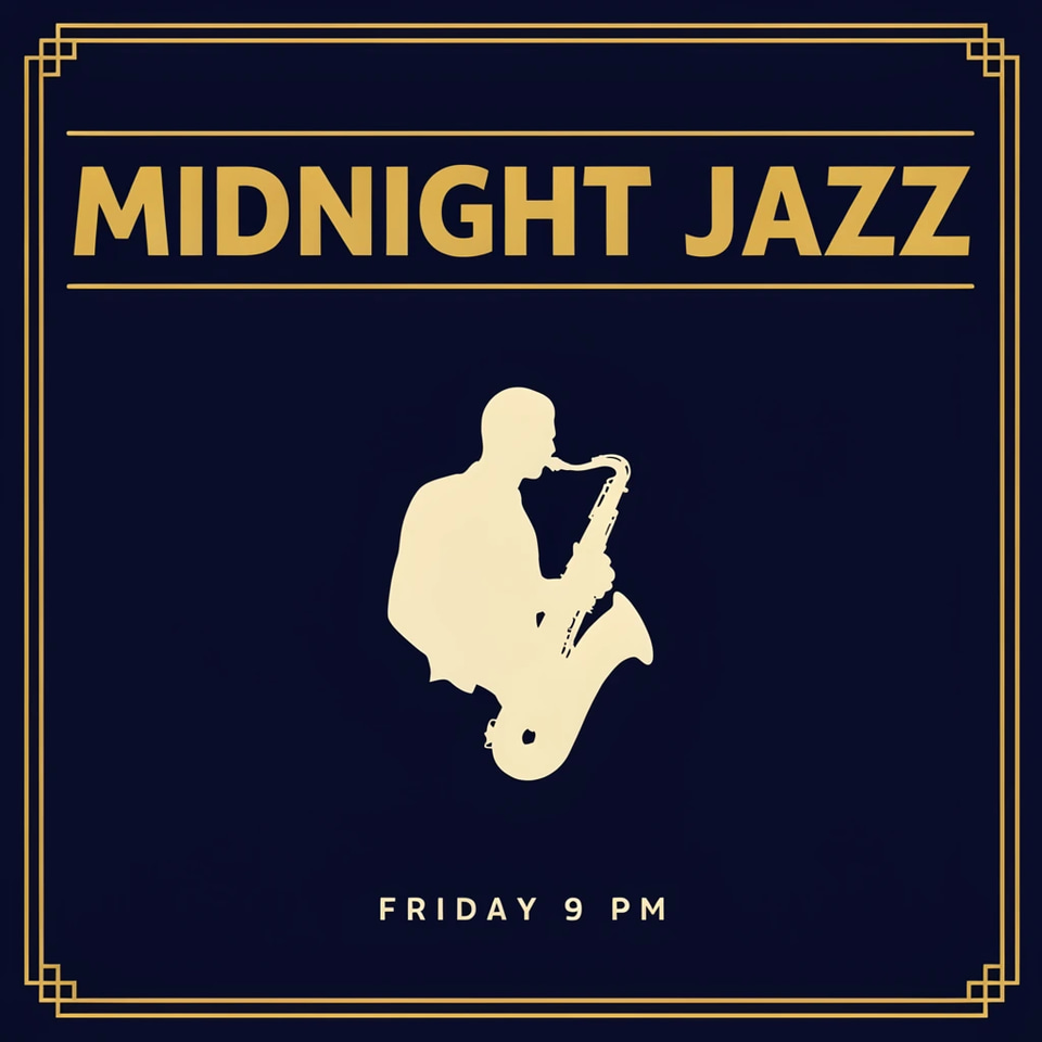 An art-deco jazz poster with gold headline lettering. — made with Ideogram 4.5