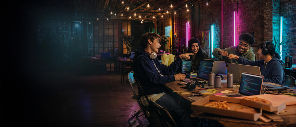 Illustration: friends building together at a hackathon