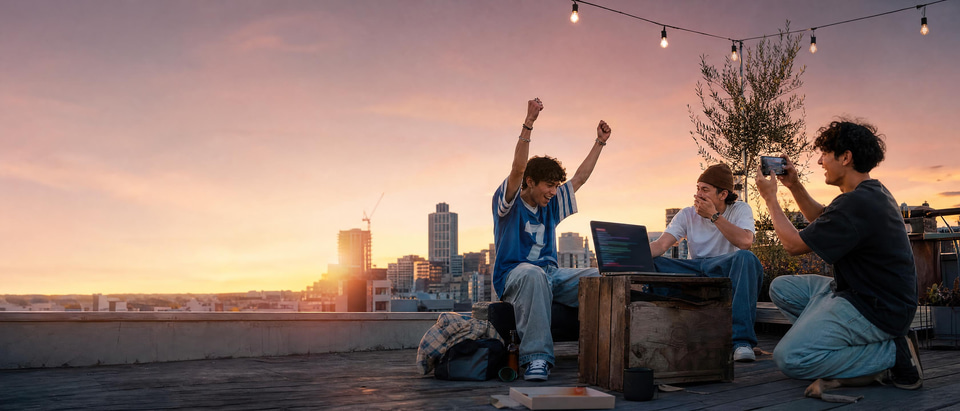 Illustration: celebrating a release at sunset