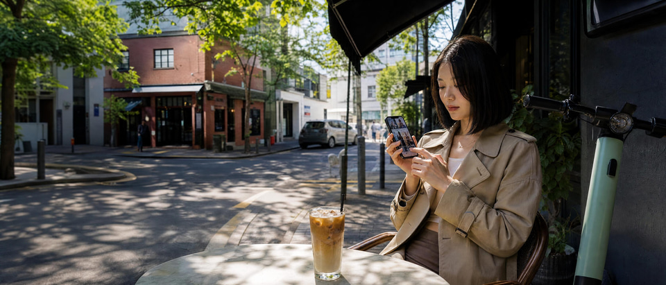 A founder on a break seeing the same invented character in four looks on her phone
