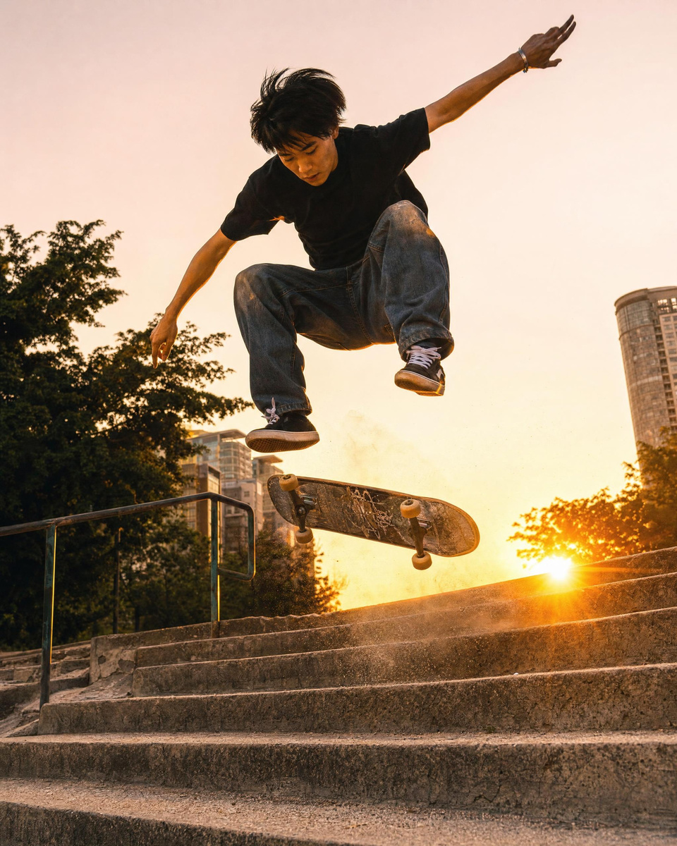 A kickflip at golden hour