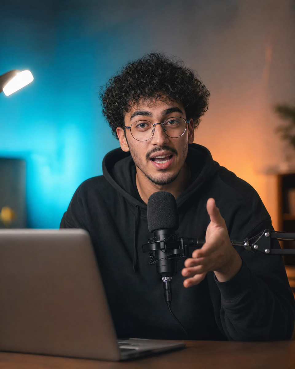 Illustration: a creator teaching a tutorial