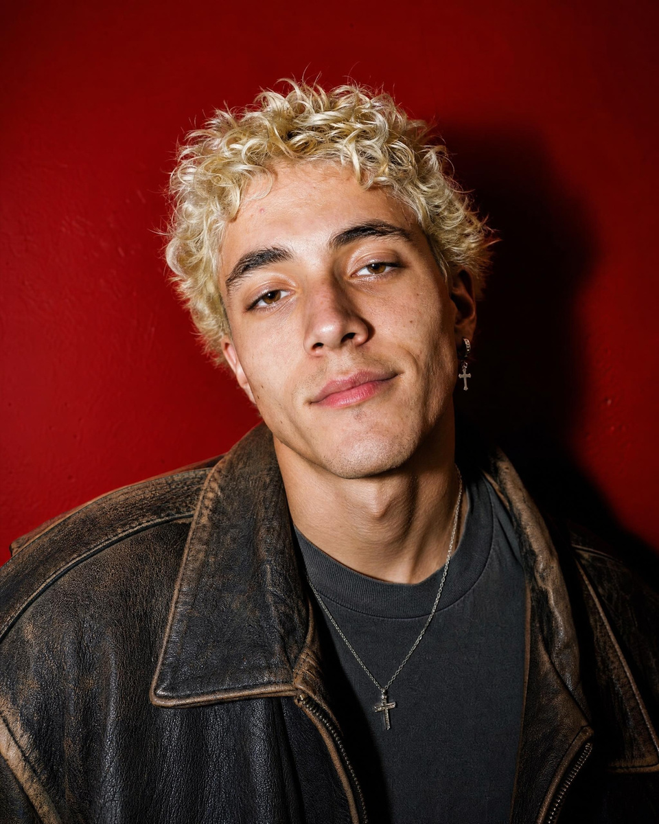 A stylish young creator under hard flash