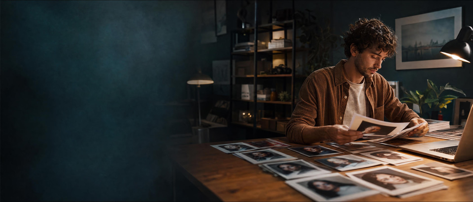 A creator sorting her best photos