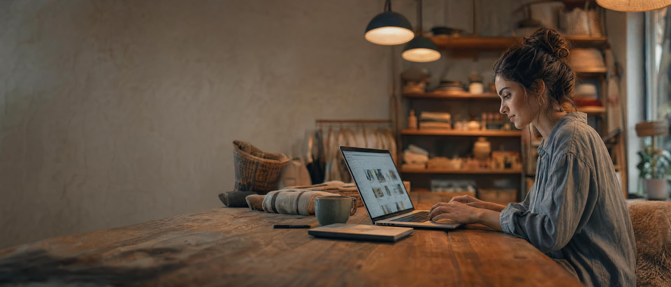A young founder opening her shop's website