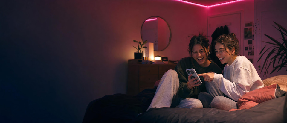 Friends watching a trending clip together