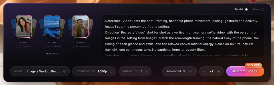 Recreate a Trend: the draft in Sandbox with its price on Generate (screen)